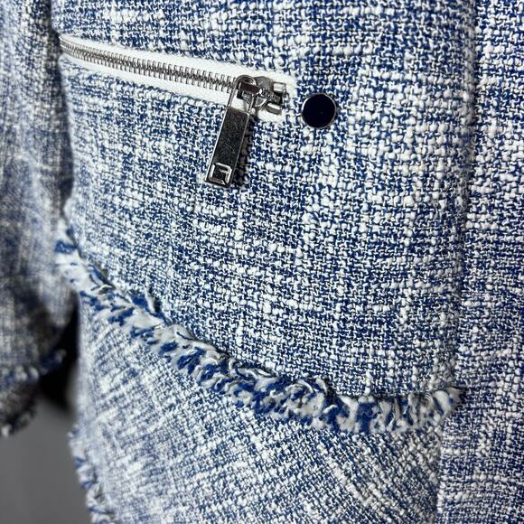 Lafayette 148 jacket size 16 tweed blazer white blue moto cotton business office - Picture 8 of 14